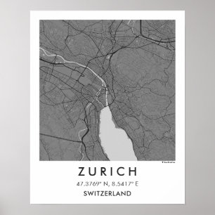 Poster Mapa Personalizado da Cidade de Zurique Suíça Arte