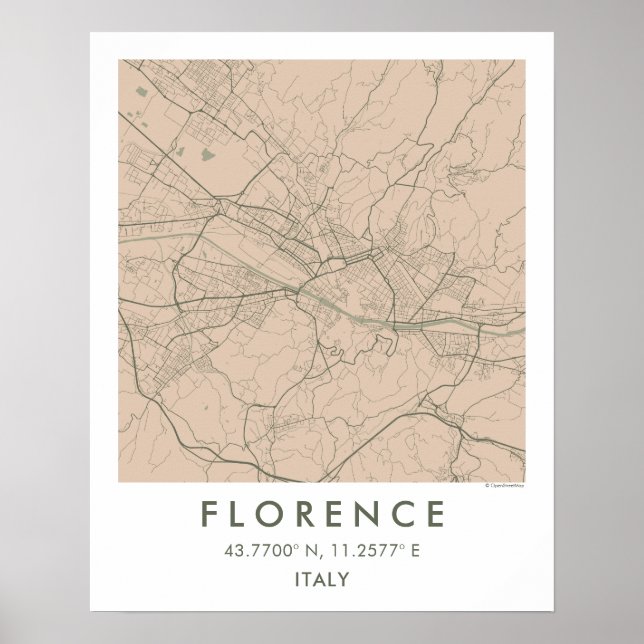 Poster Mapa Personalizado da Cidade Florença Itália Arte  (Frente)