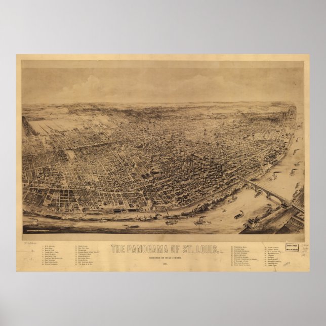 Poster Mapa Pictórico da Rua Louis MO (1892) (Frente)