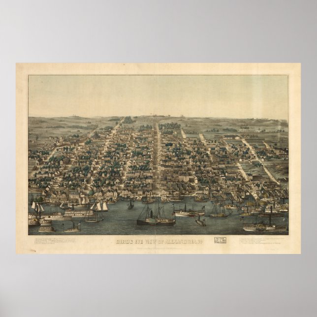 Pôster Mapa Pictórico de Alexandria VA (1863) (Frente)