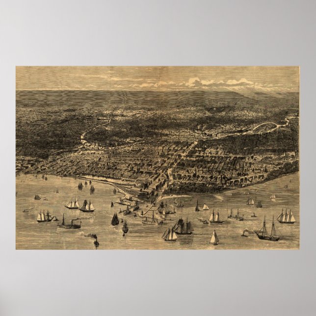 Pôster Mapa Pictórico de Chicago (1871) (Frente)
