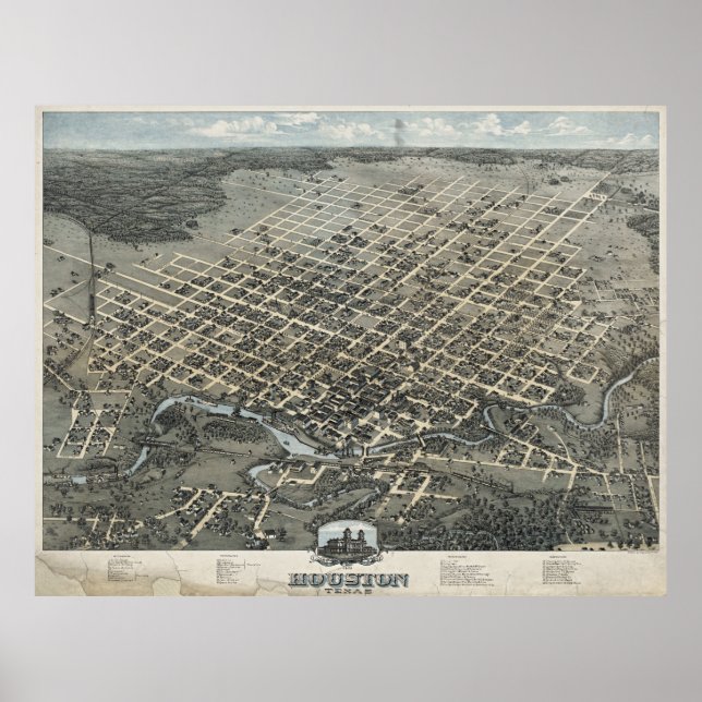 Pôster Mapa Pictórico de Houston Texas (1873) (Frente)
