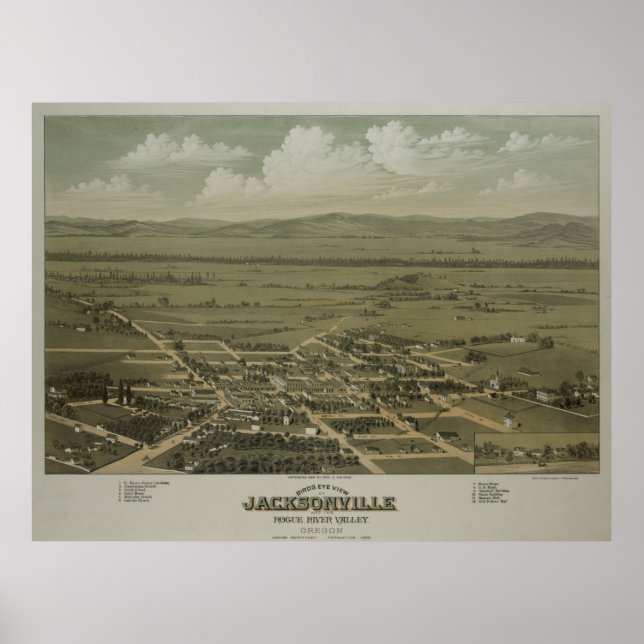 Poster Mapa Pictórico de Jacksonville OR (1883) (Frente)