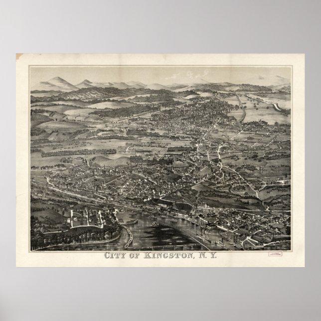 Poster Mapa Pictórico de Kingston NY (1875) (Frente)