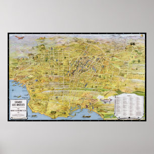 Poster Mapa pictórico de Los Angeles do vintage - 1932