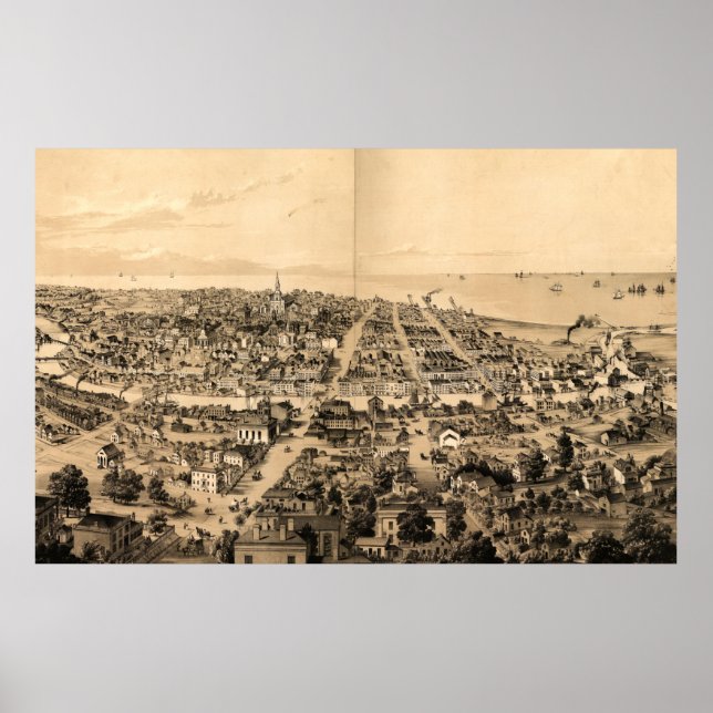 Poster Mapa Pictórico de Milwaukee WI (1854) (Frente)