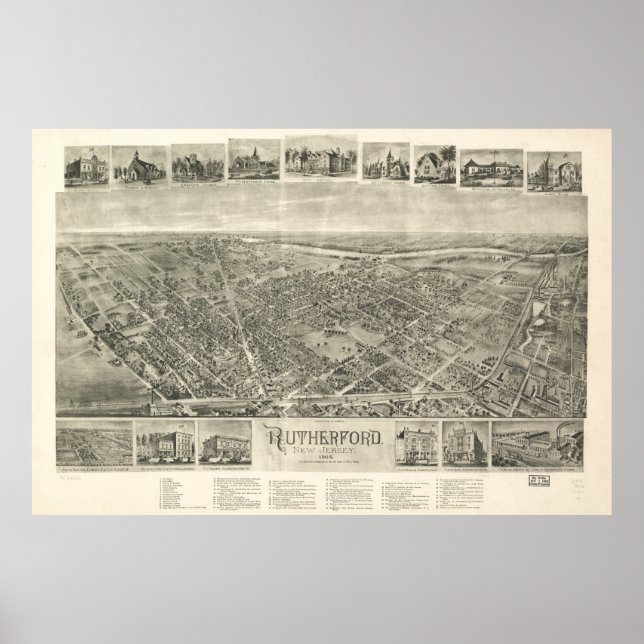 Pôster Mapa Pictórico de Rutherford NJ (1904) (Frente)