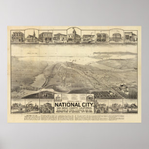 Poster Mapa Pictórico de San Deigo CA (1887)