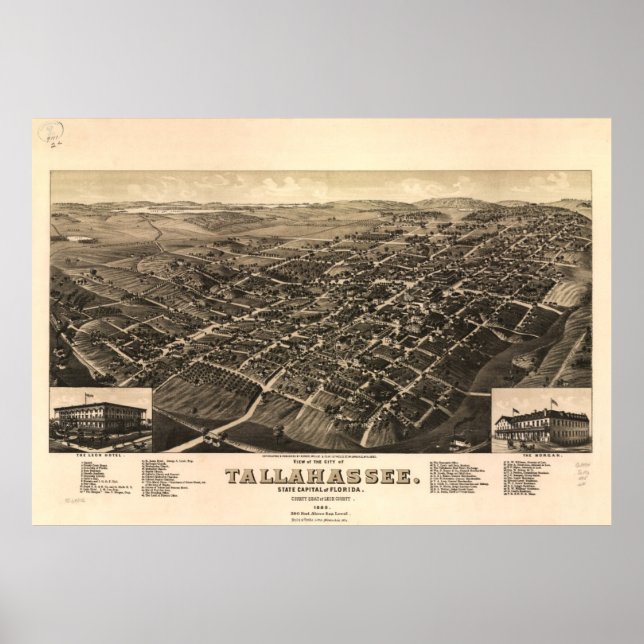 Pôster Mapa Pictórico de Tallahassee FL (1885) (Frente)