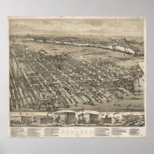 Poster Mapa Pictórico de Vintage de Hoboken NJ (1881)