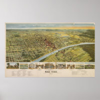 Mapa Pictórico de Vintage de Waco Texas (1892)