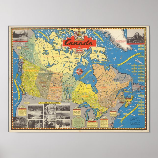 Poster Mapa Pictórico do Canadá - Pontos (Frente)