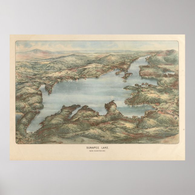 Poster Mapa Pictórico do Lago Sunapee (1905) (Frente)