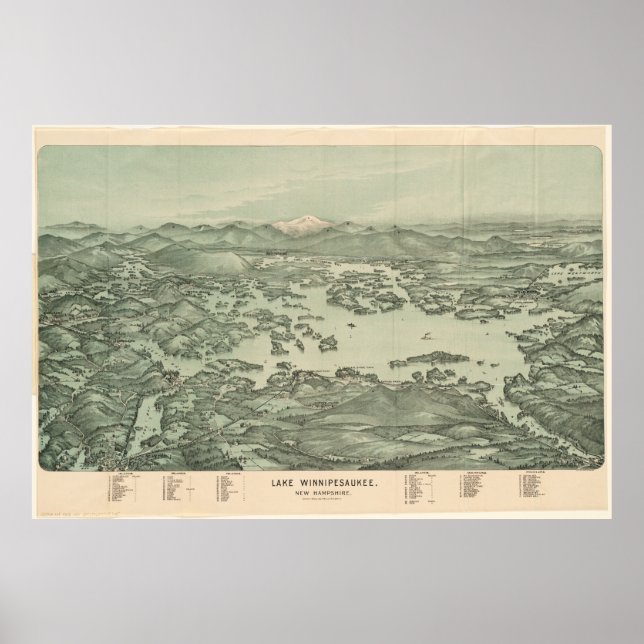 Pôster Mapa Pictórico do Lago Winnipesaukee (1903) (Frente)