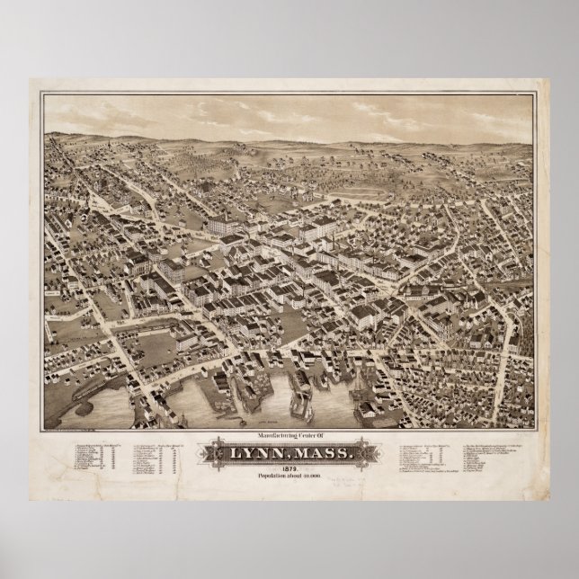 Poster Mapa Pictórico do Lynn MÃE (1879) (Frente)