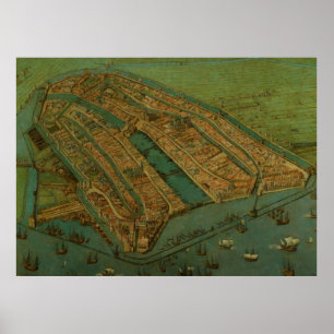 Poster Mapa pictórico do vintage de Amsterdão (1538)