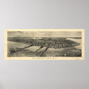 Pôster Mapa pictórico do vintage de Atlantic City (1909)