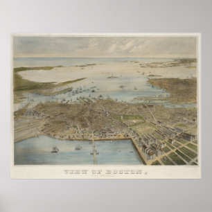Poster Mapa pictórico do vintage de Boston (1870) (2)