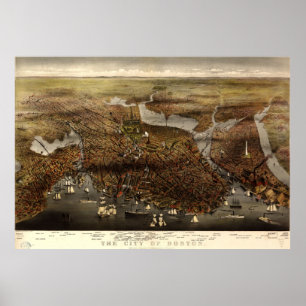 Pôster Mapa pictórico do vintage de Boston (1873)