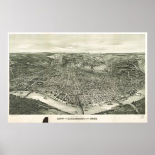 Pôster Mapa pictórico do vintage de Cincinnati (1900)