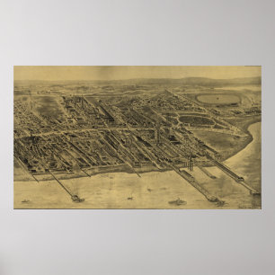 Poster Mapa pictórico do vintage de Coney Island (1906)