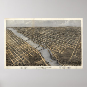 Poster Mapa pictórico do vintage de Grand Rapids (1868)