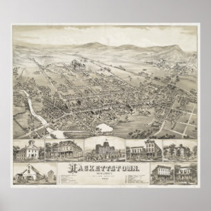 Poster Mapa pictórico do vintage de Hackettstown NJ