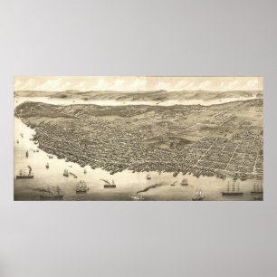 Poster Mapa pictórico do vintage de Halifax (1879)