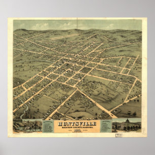 Pôster Mapa pictórico do vintage de Huntsville Alabama