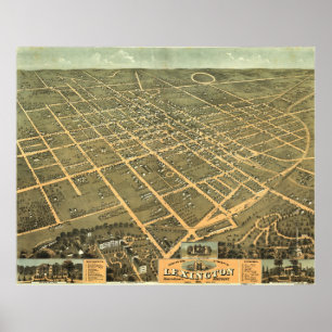 Pôster Mapa pictórico do vintage de Lexington Kentucky