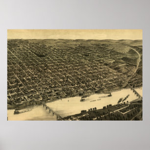 Pôster Mapa pictórico do vintage de Little Rock (1887)