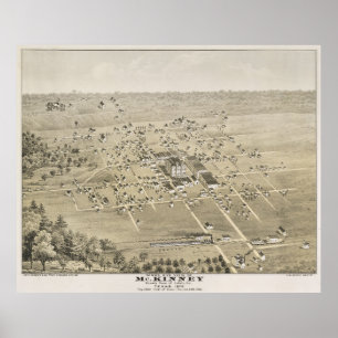 Pôster Mapa pictórico do vintage de McKinney Texas (1876