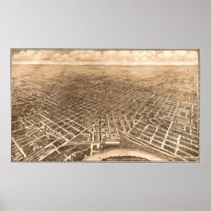 Poster Mapa pictórico do vintage de Montgomery Alabama