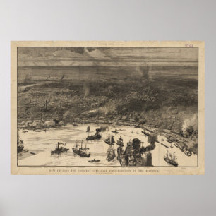 Pôster Mapa pictórico do vintage de Nova Orleães (1884)
