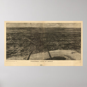 Pôster Mapa pictórico do vintage de Omaha Nebraska (1906