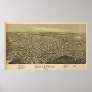 Pôster Mapa pictórico do vintage de PA de Pottsville