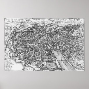 Pôster Mapa pictórico do vintage de Paris (século XVII)