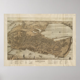 Poster Mapa pictórico do vintage de Portland Maine (1876