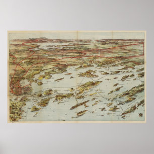 Pôster Mapa pictórico do vintage de Portland Maine (1906