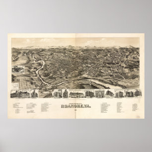 Poster Mapa pictórico do vintage de Roanoke Virgínia