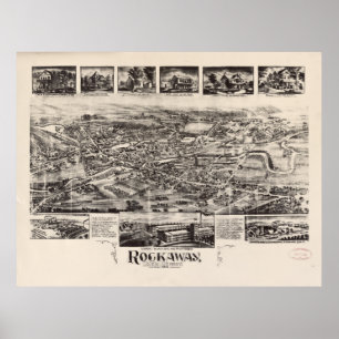Pôster Mapa pictórico do vintage de Rockaway NJ (1902)