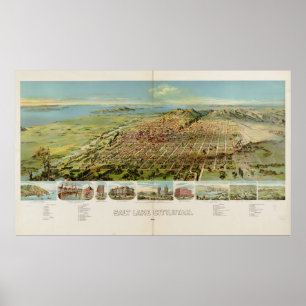 Pôster Mapa pictórico do vintage de Salt Lake City (1891