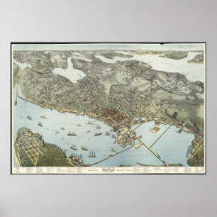 Poster Mapa pictórico do vintage de Seattle Washington