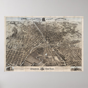 Pôster Mapa pictórico do vintage de Siracusa New York