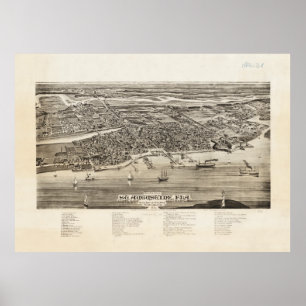 Pôster Mapa pictórico do vintage de St Augustine FL