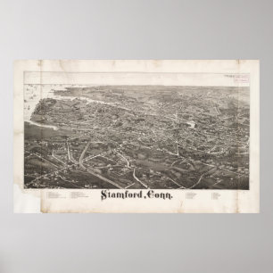 Pôster Mapa pictórico do vintage de Stamford CT (1883)