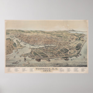 Poster Mapa pictórico do vintage de Victoria BC (1889)
