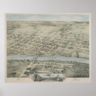 Poster Mapa pictórico do vintage de Waco Texas (1873)
