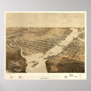 Pôster Mapa pictórico do vintage de WI do Green Bay