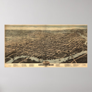 Pôster Mapa pictórico do vintage de Wilmington DE (1874)